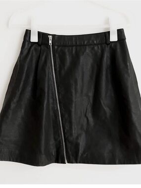 Maje Black Faux Leather A-Line Skirt with Asymmetrical Zip